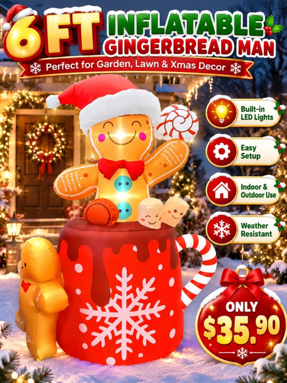 6ft Christmas Inflatables Outdoor Decorations,